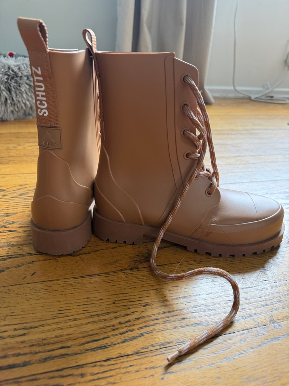 SCHUTZ Women's Lace-Up Tan Rubber Combat Boots